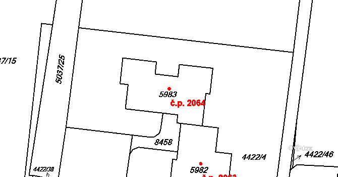 Líšeň 2064, Brno na parcele st. 5983 v KÚ Líšeň, Katastrální mapa