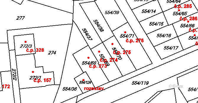 Čekanice 274, Tábor na parcele st. 554/69 v KÚ Čekanice u Tábora, Katastrální mapa