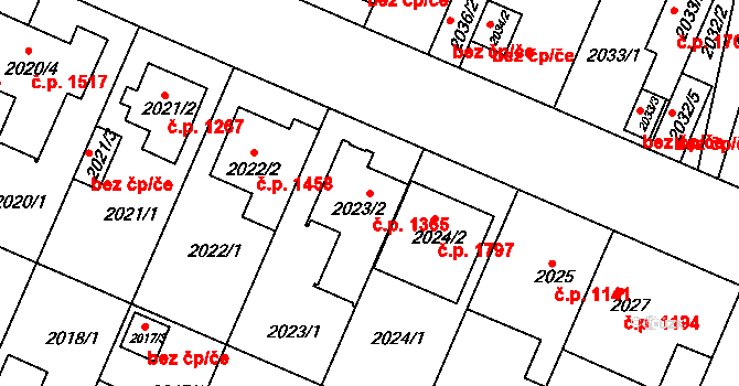 Trnovany 1365, Teplice na parcele st. 2023/2 v KÚ Teplice-Trnovany, Katastrální mapa