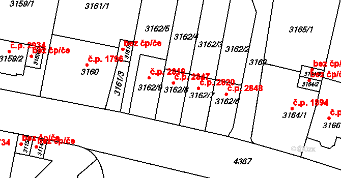 Teplice 2847 na parcele st. 3162/8 v KÚ Teplice, Katastrální mapa