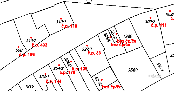 Litovel 33 na parcele st. 527/1 v KÚ Litovel, Katastrální mapa