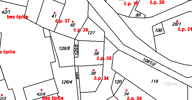 Želízy 35 na parcele st. 39 v KÚ Želízy, Katastrální mapa