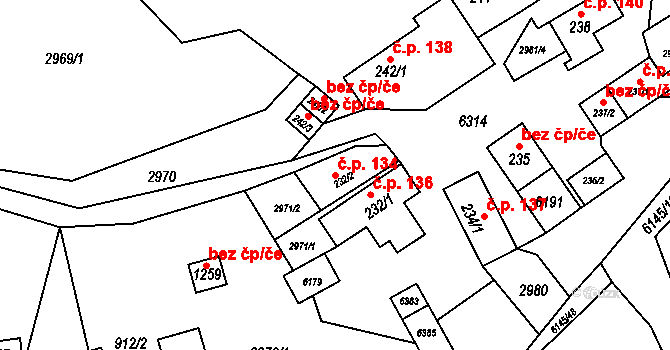 Halenkov 134 na parcele st. 232/2 v KÚ Halenkov, Katastrální mapa