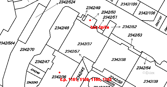 Kunratice 1159,1160,1161,1162, Praha na parcele st. 2342/37 v KÚ Kunratice, Katastrální mapa