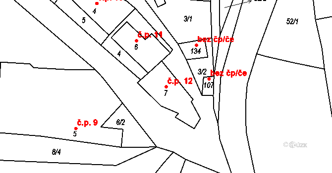 Měňany 12 na parcele st. 7 v KÚ Měňany, Katastrální mapa