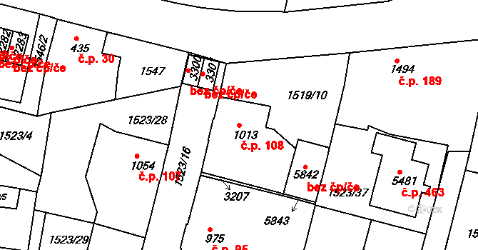 Kryblice 108, Trutnov na parcele st. 1013 v KÚ Trutnov, Katastrální mapa