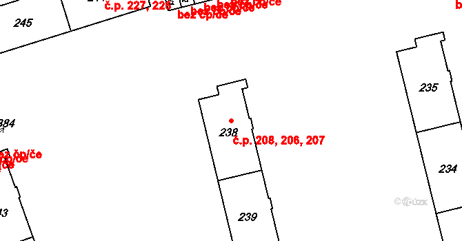 Neředín 206,207,208, Olomouc na parcele st. 238 v KÚ Neředín, Katastrální mapa