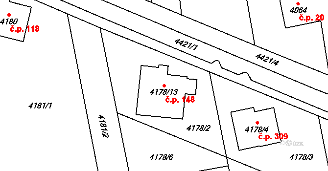 Pustkovec 148, Ostrava na parcele st. 4178/13 v KÚ Pustkovec, Katastrální mapa