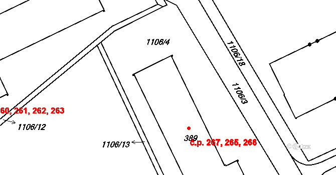 Věkoše 265,266,267, Hradec Králové na parcele st. 389 v KÚ Věkoše, Katastrální mapa