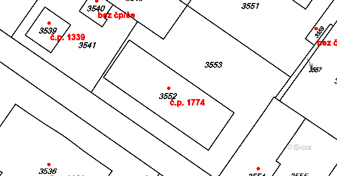 Vsetín 1774 na parcele st. 3552 v KÚ Vsetín, Katastrální mapa
