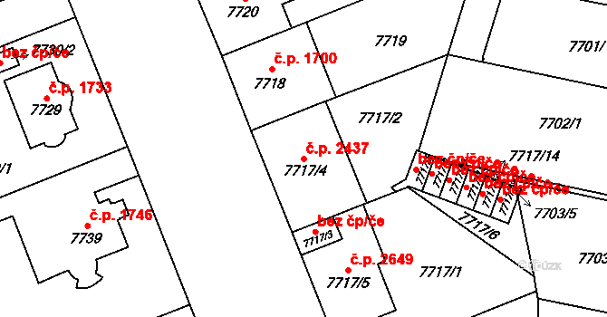 Jižní Předměstí 2437, Plzeň na parcele st. 7717/4 v KÚ Plzeň, Katastrální mapa
