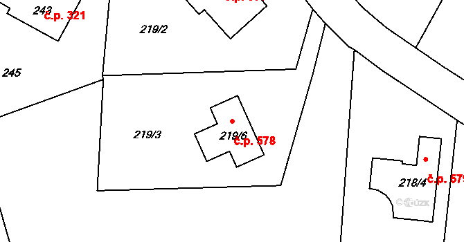 Nový Malín 578 na parcele st. 219/6 v KÚ Nový Malín, Katastrální mapa