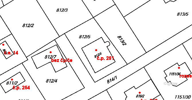 Bernartice nad Odrou 251 na parcele st. 812/6 v KÚ Bernartice nad Odrou, Katastrální mapa