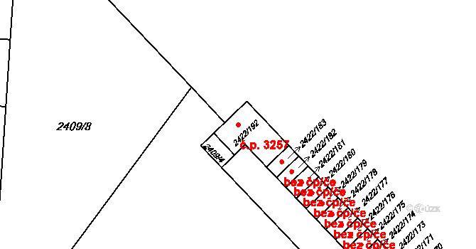 Martinov 3257, Ostrava na parcele st. 2422/192 v KÚ Martinov ve Slezsku, Katastrální mapa