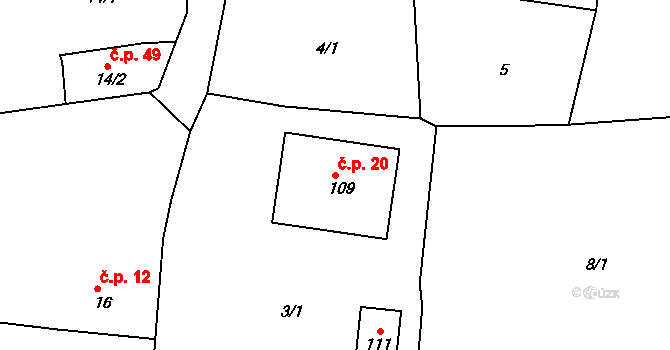 Kařízek 20 na parcele st. 109 v KÚ Kařízek, Katastrální mapa