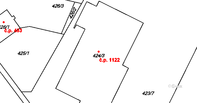 Holice 1122 na parcele st. 424/3 v KÚ Holice v Čechách, Katastrální mapa