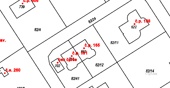 Černolice 165 na parcele st. 601 v KÚ Černolice, Katastrální mapa