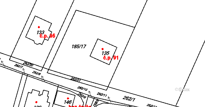 Hrabství 91, Skřipov na parcele st. 135 v KÚ Hrabství, Katastrální mapa