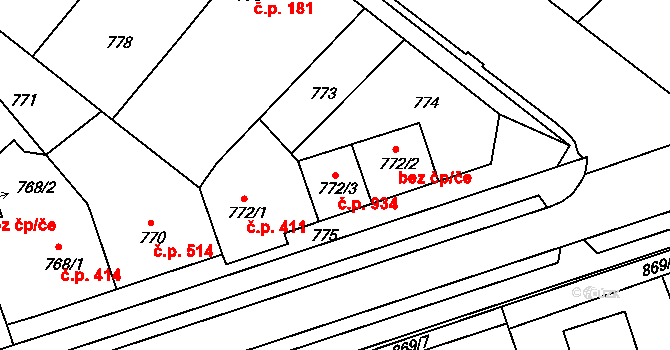 Lužice 934 na parcele st. 772/3 v KÚ Lužice u Hodonína, Katastrální mapa