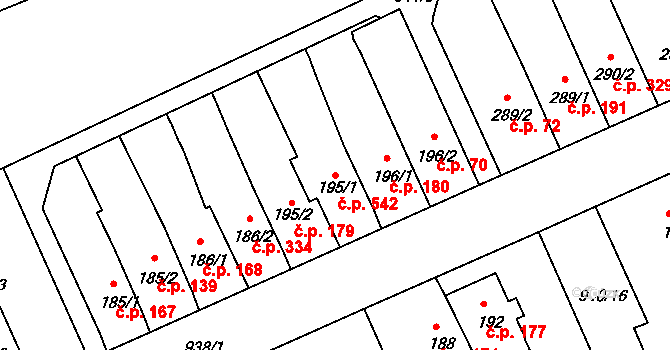 Hylváty 542, Ústí nad Orlicí na parcele st. 195/1 v KÚ Hylváty, Katastrální mapa