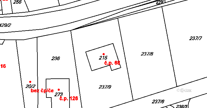 Počaply 68, Sezemice na parcele st. 215 v KÚ Počaply nad Loučnou, Katastrální mapa