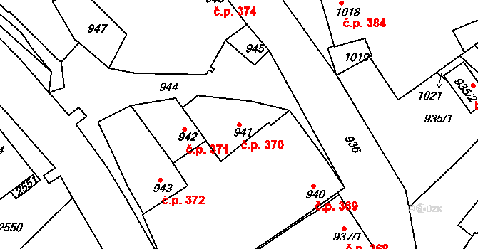 Jemnice 370 na parcele st. 941 v KÚ Jemnice, Katastrální mapa