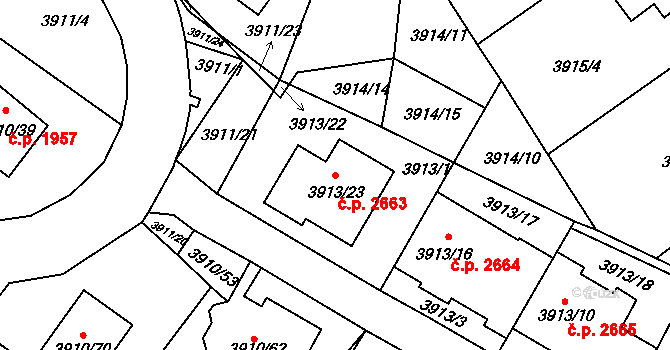 Roudnice nad Labem 2663 na parcele st. 3913/23 v KÚ Roudnice nad Labem, Katastrální mapa