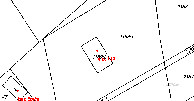 Všechovice 113 na parcele st. 1189/2 v KÚ Všechovice u Tišnova, Katastrální mapa