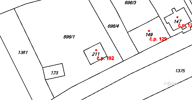 Heřmanice 192 na parcele st. 211 v KÚ Heřmanice u Frýdlantu, Katastrální mapa