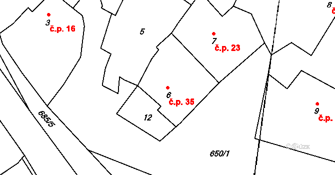 Jetenovice 35, Velký Bor na parcele st. 6 v KÚ Jetenovice, Katastrální mapa