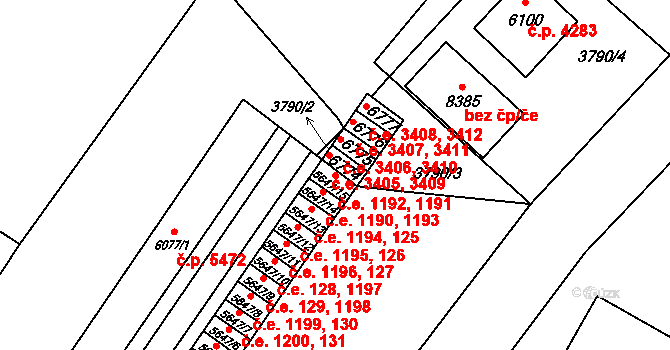 Zlín 1191,1192 na parcele st. 5647/15 v KÚ Zlín, Katastrální mapa