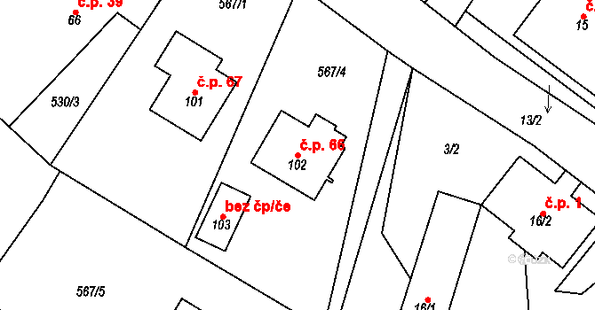 Rovné 66, Bystřice nad Pernštejnem na parcele st. 102 v KÚ Rovné, Katastrální mapa