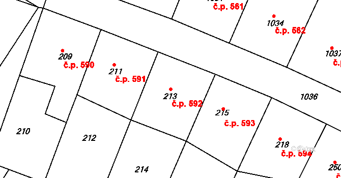 Bystřice nad Pernštejnem 592 na parcele st. 213 v KÚ Bystřice nad Pernštejnem, Katastrální mapa