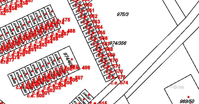 Štětí 570 na parcele st. 974/361 v KÚ Štětí I, Katastrální mapa