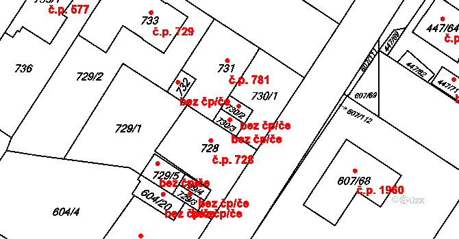 Plzeň 40216292 na parcele st. 730/3 v KÚ Bolevec, Katastrální mapa
