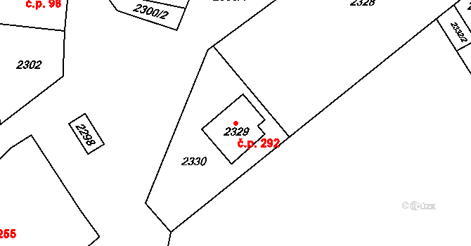 Želechovice nad Dřevnicí 292 na parcele st. 2329 v KÚ Želechovice nad Dřevnicí, Katastrální mapa
