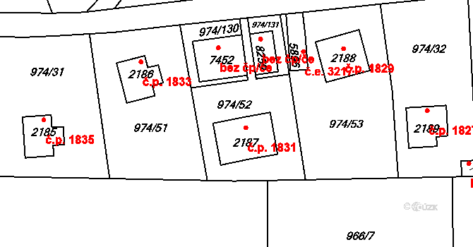 Zlín 1831 na parcele st. 2187 v KÚ Zlín, Katastrální mapa