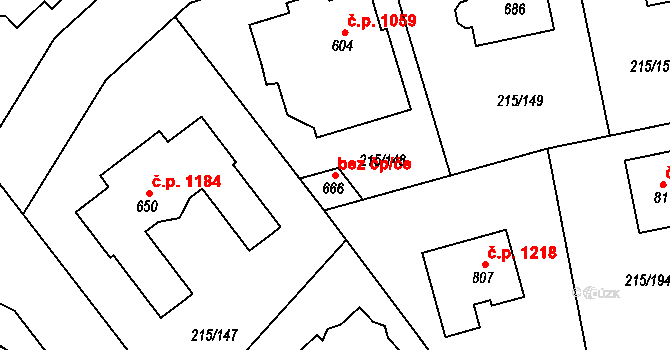 Rudná 43057292 na parcele st. 666 v KÚ Hořelice, Katastrální mapa