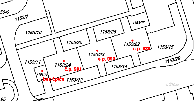 Kylešovice 990, Opava na parcele st. 1153/23 v KÚ Kylešovice, Katastrální mapa