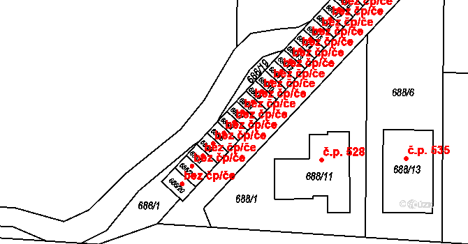 Holešov 47814292 na parcele st. 686/6 v KÚ Všetuly, Katastrální mapa