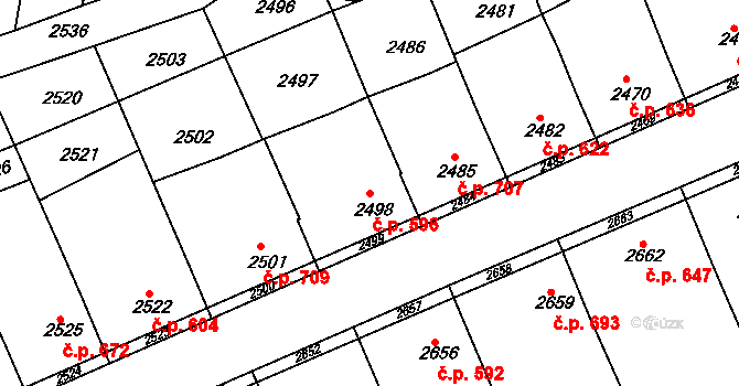 Nivnice 596 na parcele st. 2498 v KÚ Nivnice, Katastrální mapa