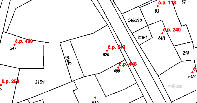 Jalubí 543 na parcele st. 620 v KÚ Jalubí, Katastrální mapa