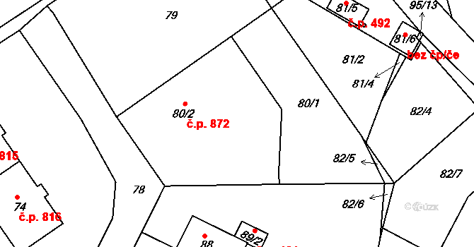 Bučovice 872 na parcele st. 80/2 v KÚ Bučovice, Katastrální mapa
