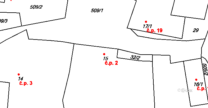 Mravín 2, Jenišovice na parcele st. 15 v KÚ Mravín, Katastrální mapa