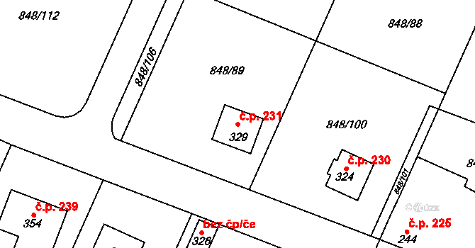 Černuc 231 na parcele st. 329 v KÚ Černuc, Katastrální mapa