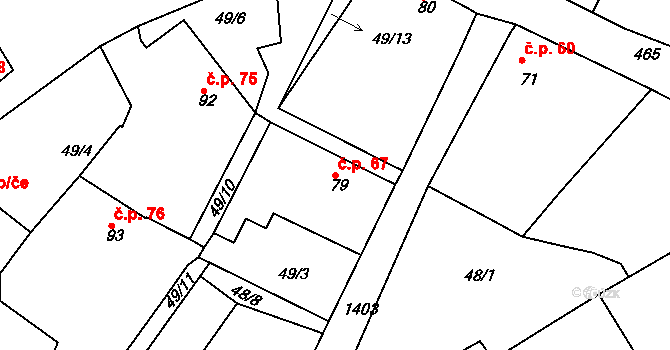 Dušejov 67 na parcele st. 79 v KÚ Dušejov, Katastrální mapa
