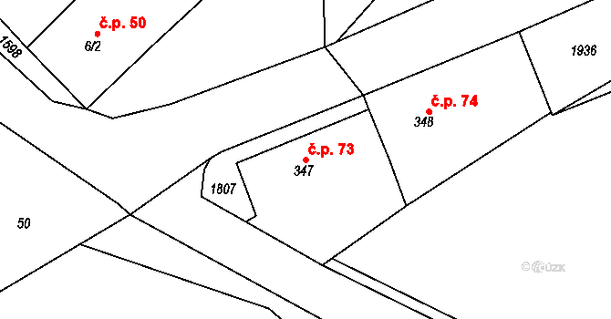 Trhanov 73 na parcele st. 347 v KÚ Trhanov, Katastrální mapa