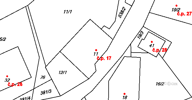 Bezděčí 17, Velké Opatovice na parcele st. 11 v KÚ Bezděčí u Velkých Opatovic, Katastrální mapa