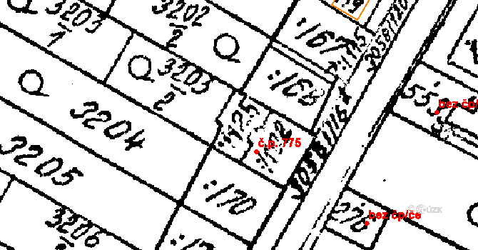 Tvrdonice 775 na parcele st. 1125 v KÚ Tvrdonice, Katastrální mapa