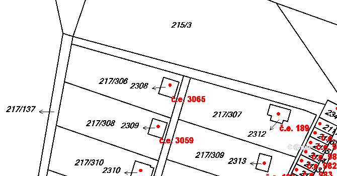 Sezimovo Ústí 3065 na parcele st. 2308 v KÚ Sezimovo Ústí, Katastrální mapa